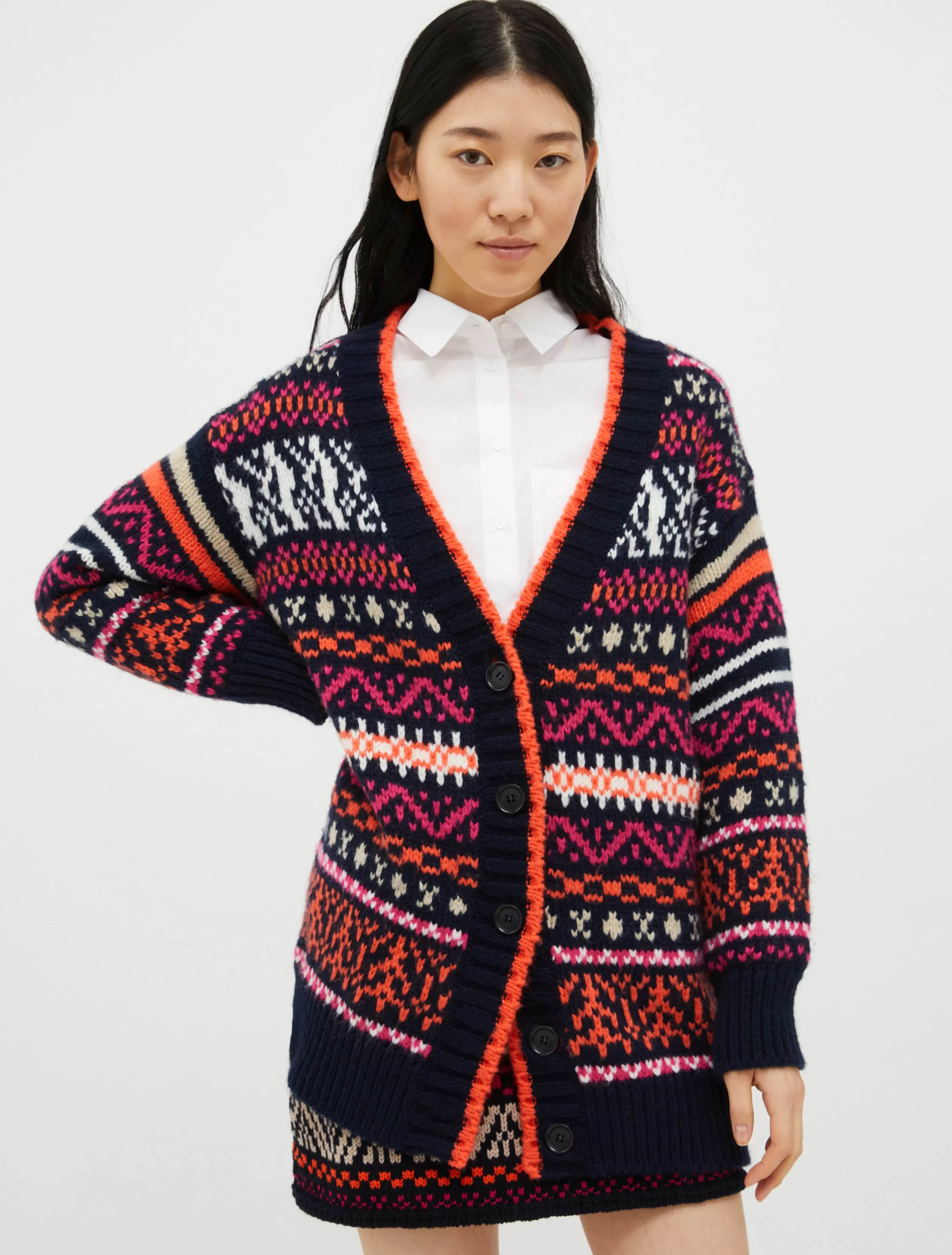 Maglie e Cardigan<MAX&Co. Maxi cardigan jacquard fantasia blu notte